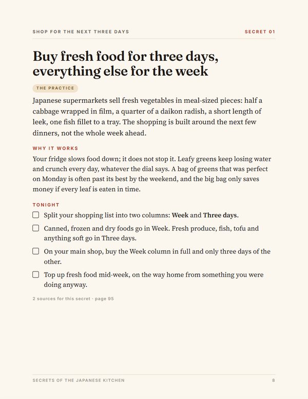 Interior page: Secret 01, the three-day shop