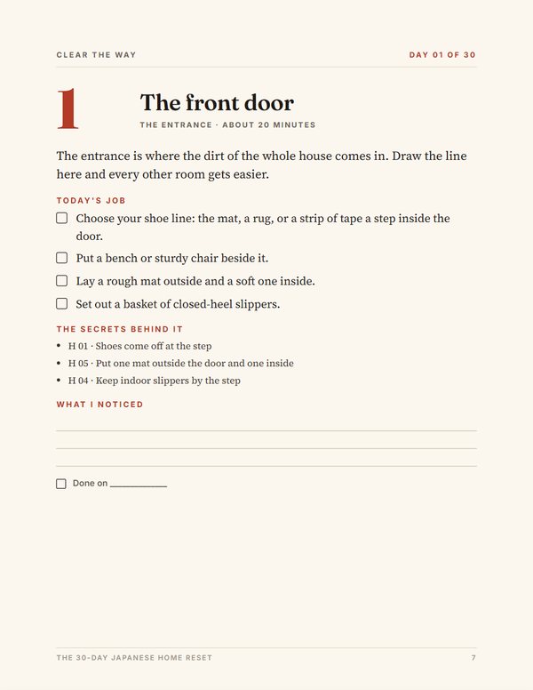 Interior page: Day 1, the front door